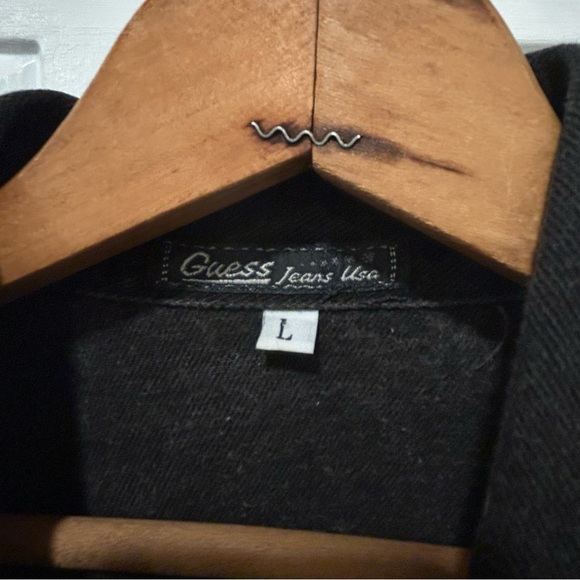 Vintage 90's GUESS Jeans Women's Black Denim Trucker Jacket Cotton Size Large - Picture 4 of 7